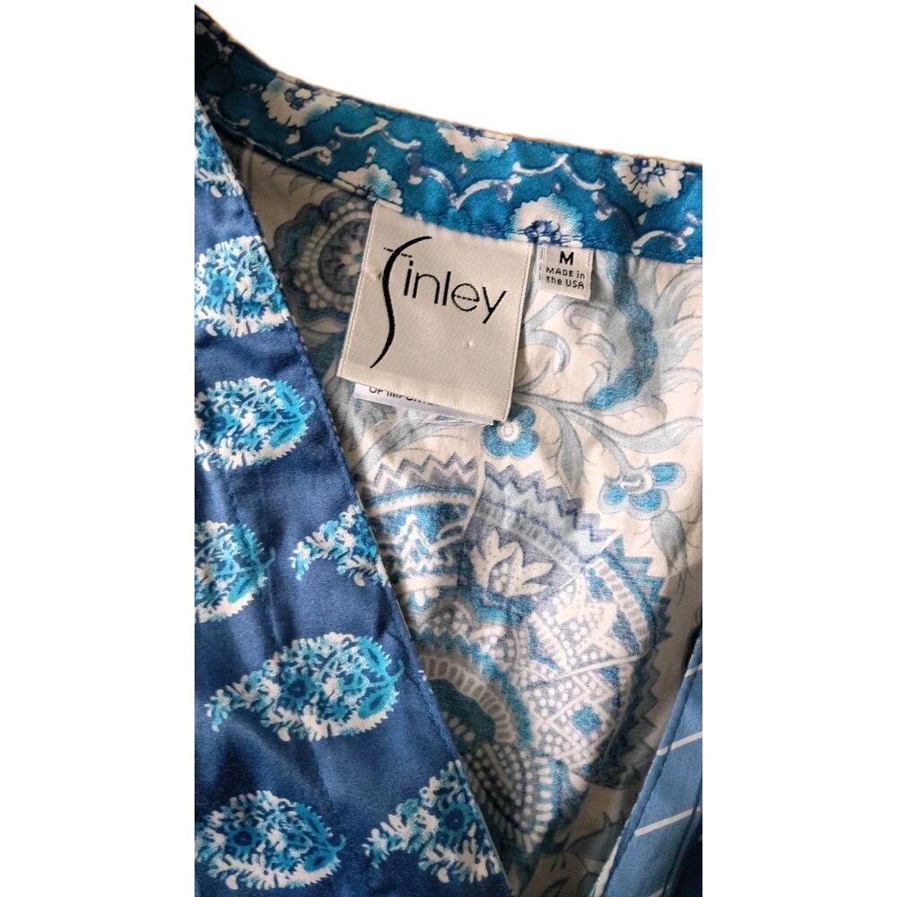 Cottagecore Porcelain Print Wrap Top Blue White Paisley Tank M Garden Party Prep - Picture 2 of 13